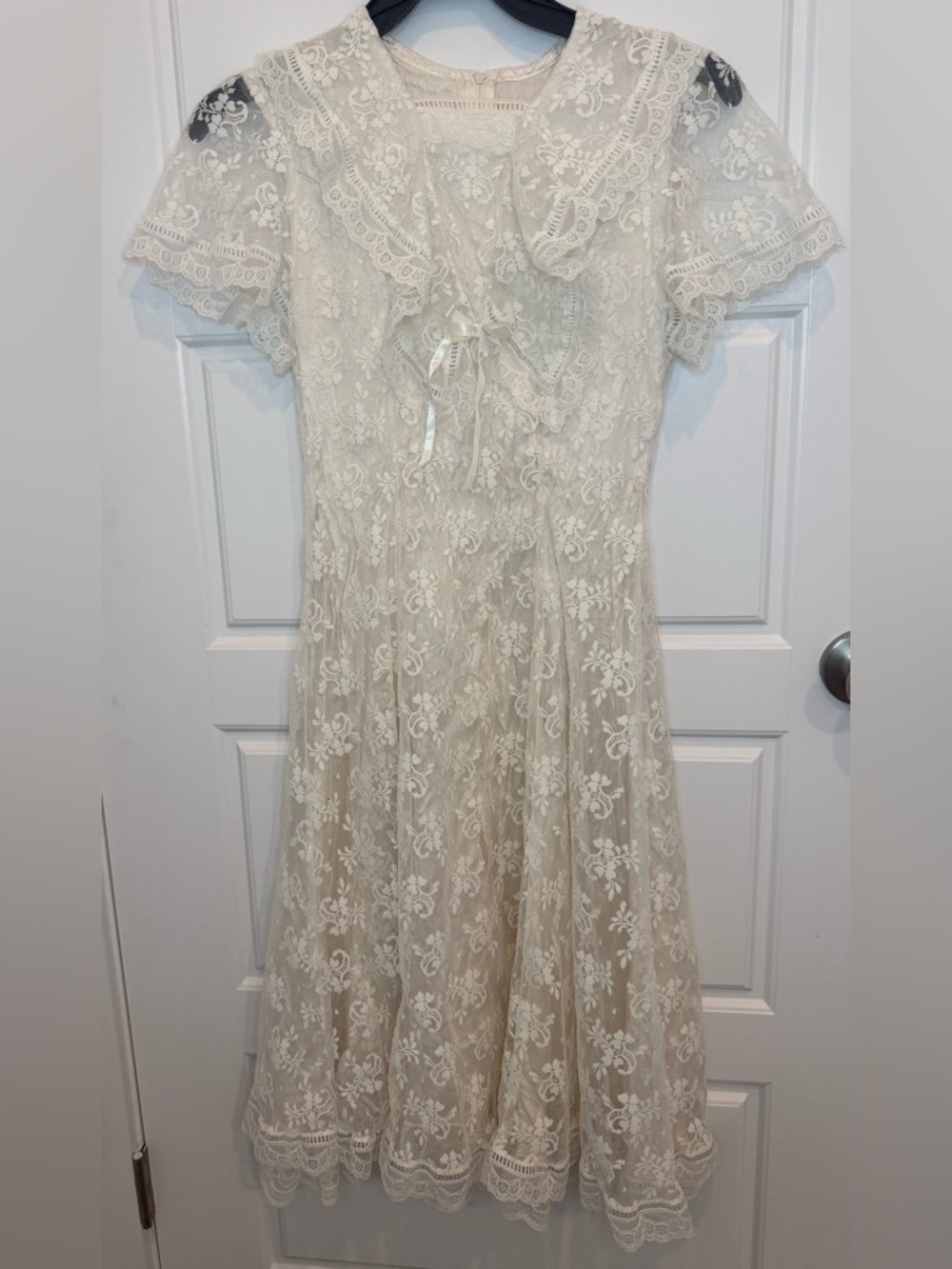 Jessica McClintock Dress Ivory Lace Girls Sz 16 Vintage Bow Special Occasion